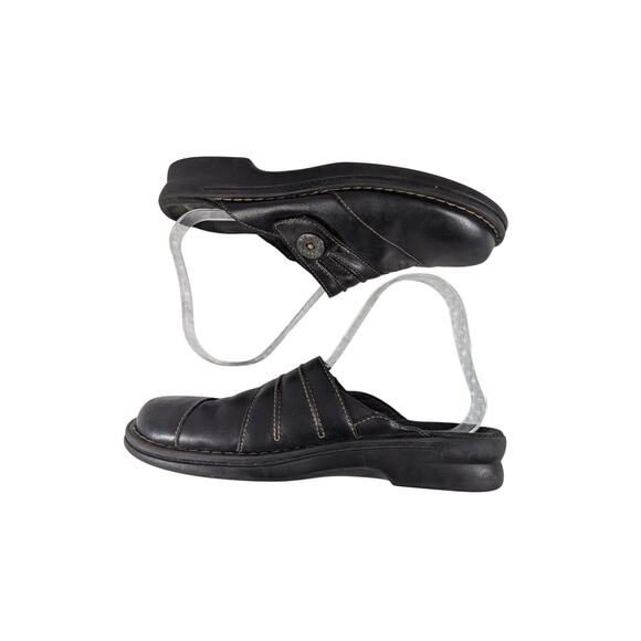 CLARKS! BLACK GENUINE LEATHER LAYERED W/BUTTON CLOGS MULES RUBBER SOLE! SZ 8M - Picture 6 of 10